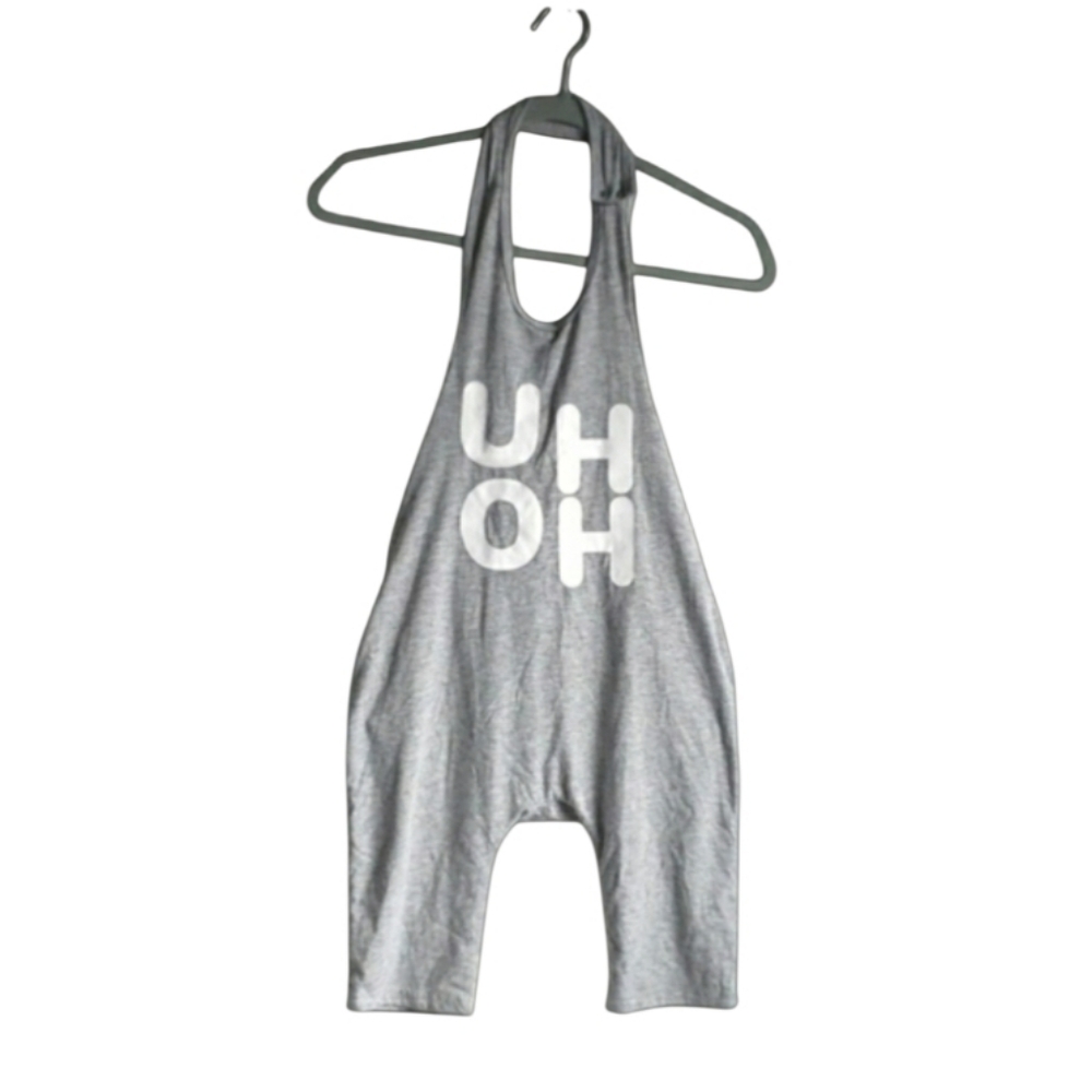 Gray 'UH OH' Graphic Halter Romper - Size 5-6 Y